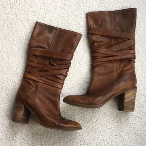 Brown leather boots